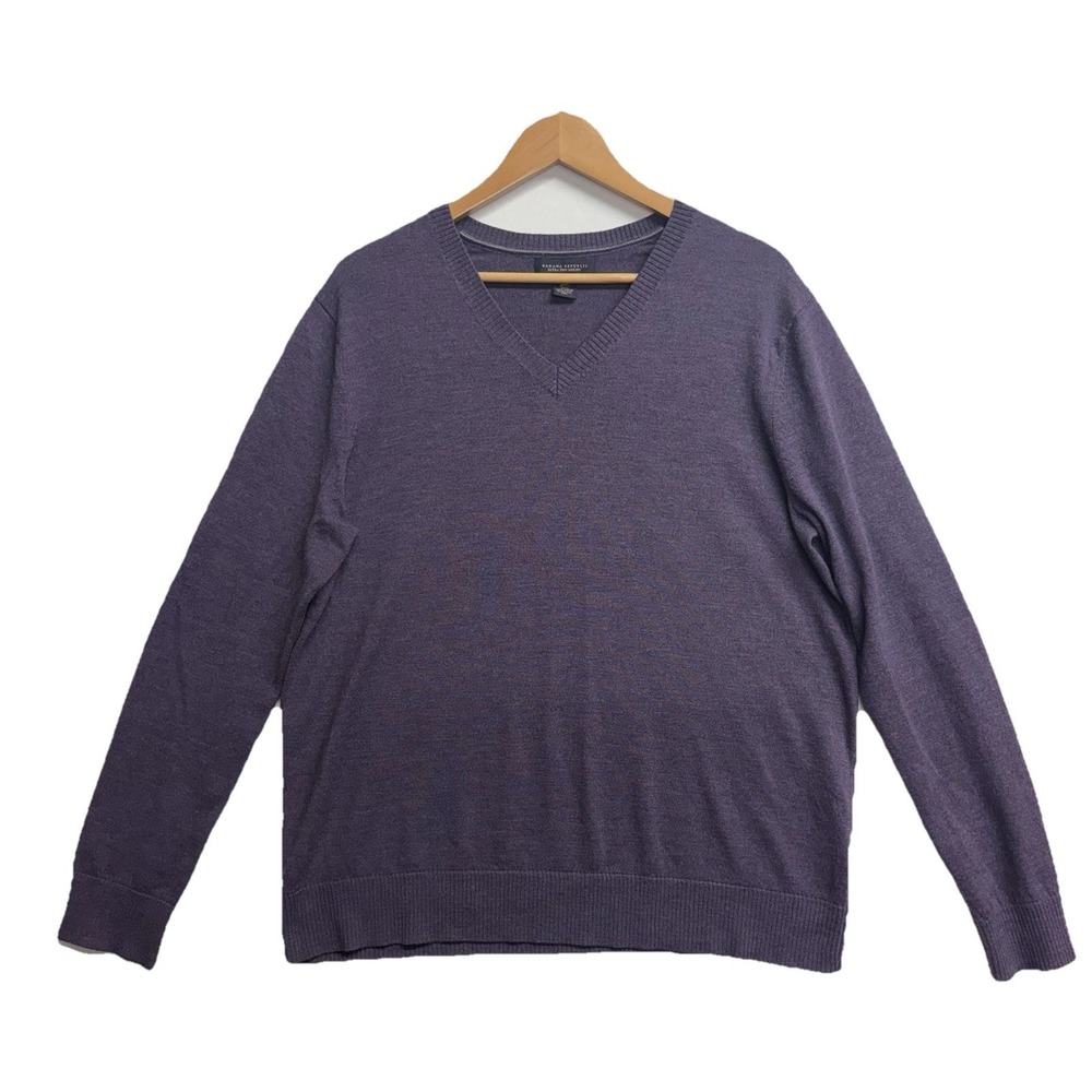 Banana Republic Sweater Men's XL Extra Fine Merino‎ Wool V-Neck Pullover Purple